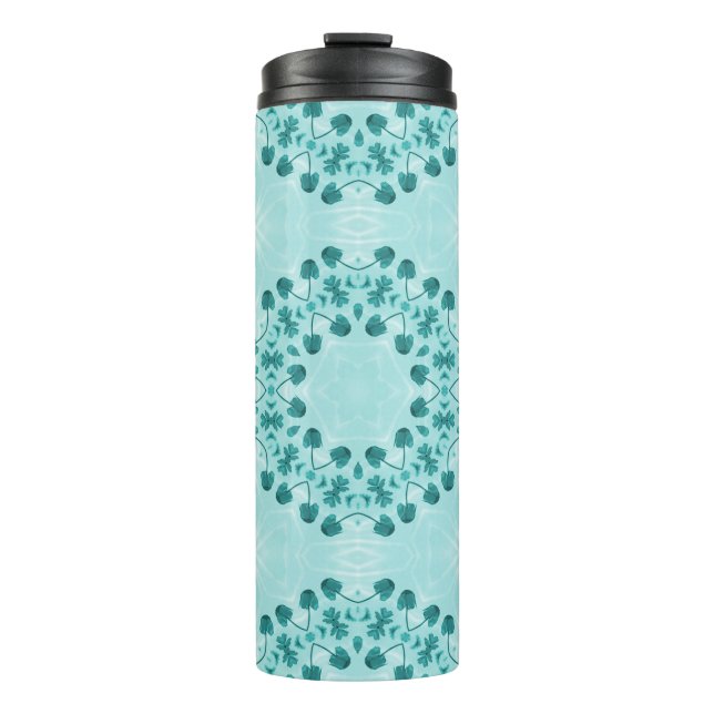 Blumenmuster, Aquamarin blau Thermosbecher (Vorderseite)