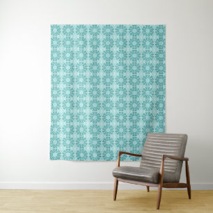 Blumenmuster, Aquamarin blau Wandteppich