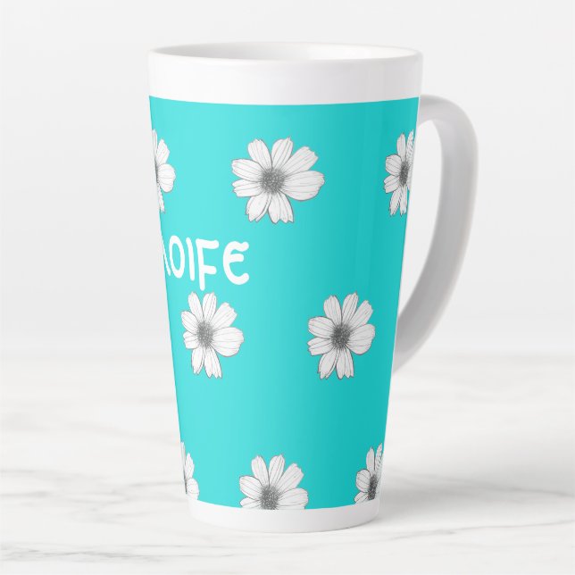 Blumenmuster Aquamarin Blue individuelle Name Milchtasse (Rechte Ecke)