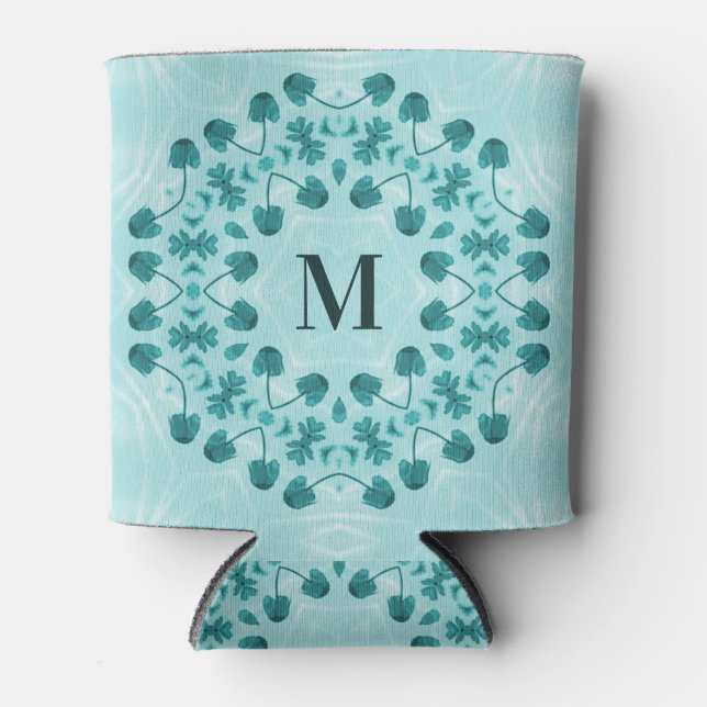 Blumenmuster, Aquamarin Blue Initial Dosenkühler (Vorderseite)