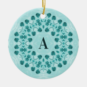 Blumenmuster, Aquamarin Blue Initial Keramik Ornament