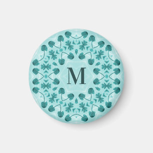 Blumenmuster, Aquamarin Blue Initial Magnet