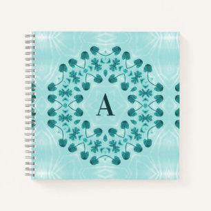 Blumenmuster, Aquamarin Blue Initial Notizbuch