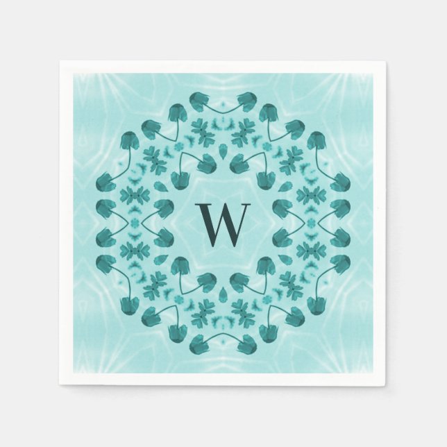 Blumenmuster, Aquamarin Blue Initial Serviette (Vorderseite)