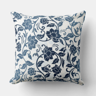 Blumenmuster aquamarin und Marinefarben Kissen