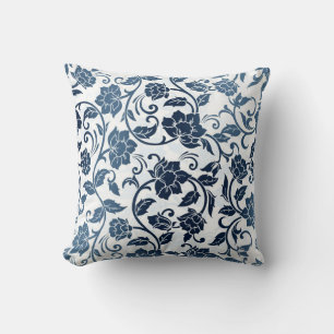 Blumenmuster Aquamarin und Navy Blue Kissen