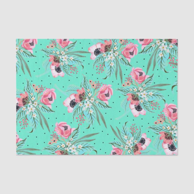 Blumenmuster - Aquamarines Gewebepapier Seidenpapier (Vorderseite)