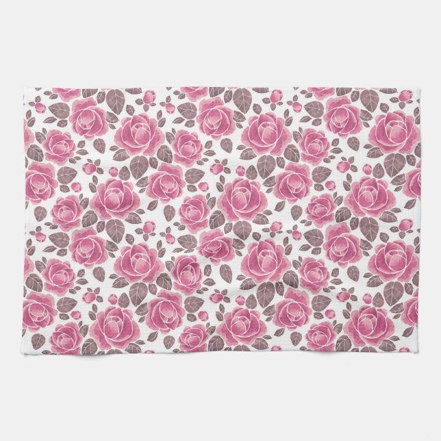 Blumenmuster. Aquarellfarben /52 Geschirrtuch (Horizontal)
