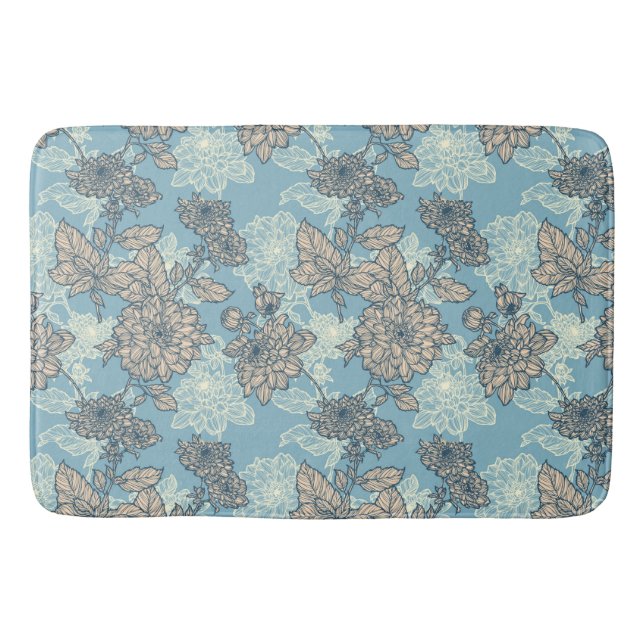 Blumenmuster auf blauem Hintergrund Badematte (Vorderseite)