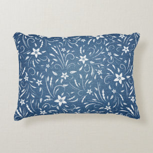 Blumenmuster auf Denim Dekokissen