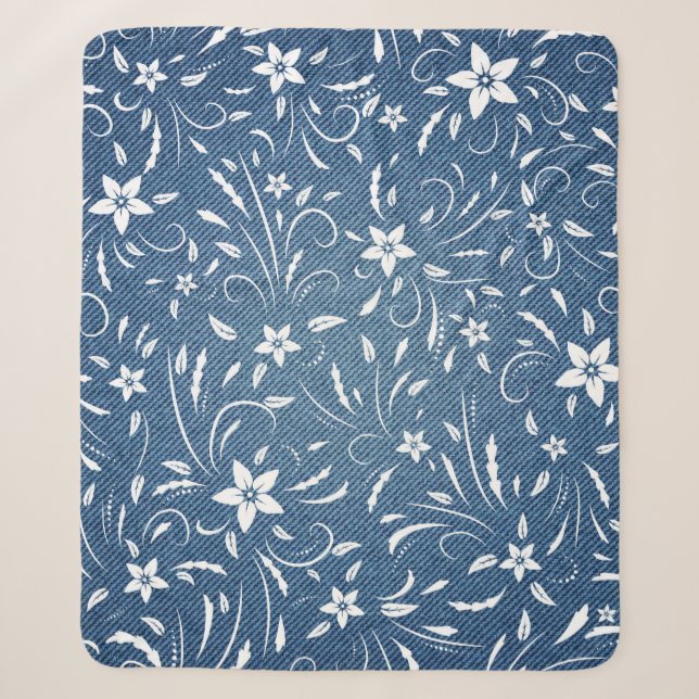 Blumenmuster auf Denim Sherpadecke (Vorderseite)