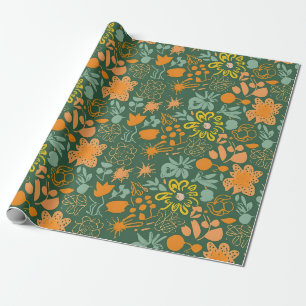Blumenmuster auf dunkelgrünem Hintergrund  Geschenkpapier