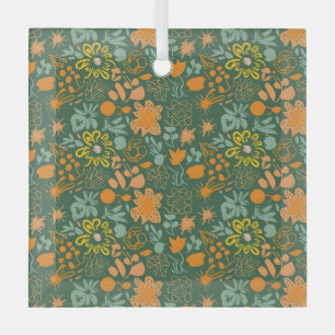Blumenmuster auf dunkelgrünem Hintergrund Ornament Aus Glas