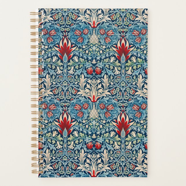 Blumenmuster auf grünen Blättern, blauer Hintergru Planer (Vorderseite)