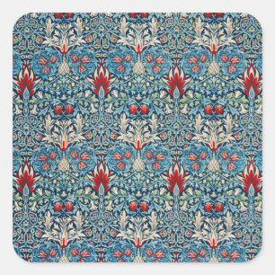 Blumenmuster auf grünen Blättern, blauer Hintergru Quadratischer Aufkleber
