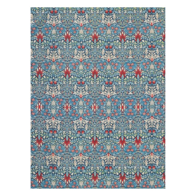 Blumenmuster auf grünen Blättern, blauer Hintergru Tischdecke (Vorderseite)