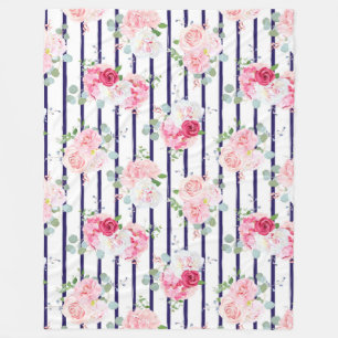 Blumenmuster auf Horizontal Streifen Rose Peony Fleecedecke