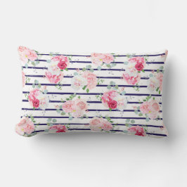 Blumenmuster auf Horizontal Streifen Rose Peony Lendenkissen