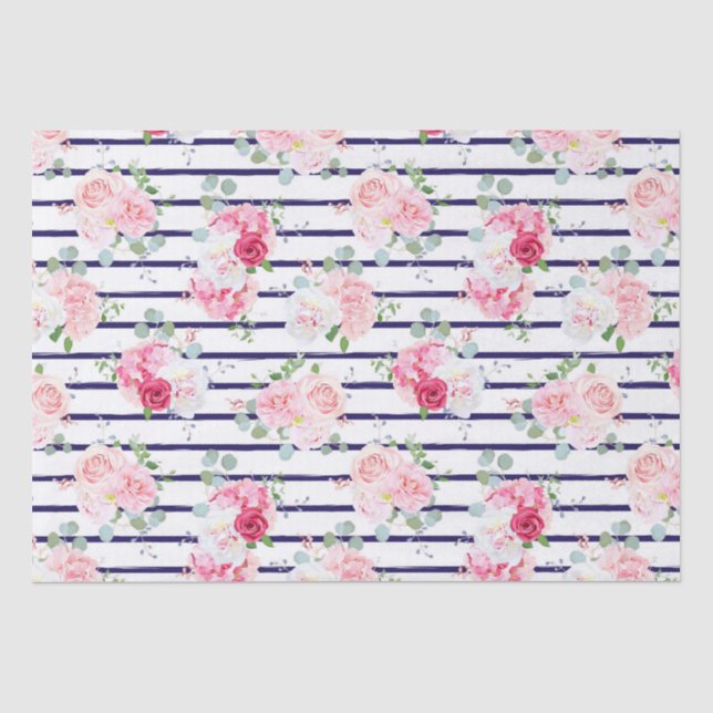 Blumenmuster auf Horizontal Streifen Rose Peony Seidenpapier (Vorderseite)