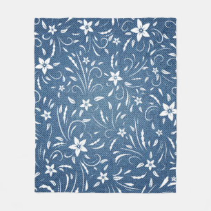 Blumenmuster auf Jeansstoff Fleecedecke