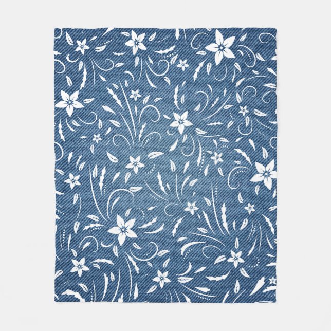Blumenmuster auf Jeansstoff Fleecedecke (Vorderseite)