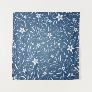 Blumenmuster auf Jeansstoff Wandteppich