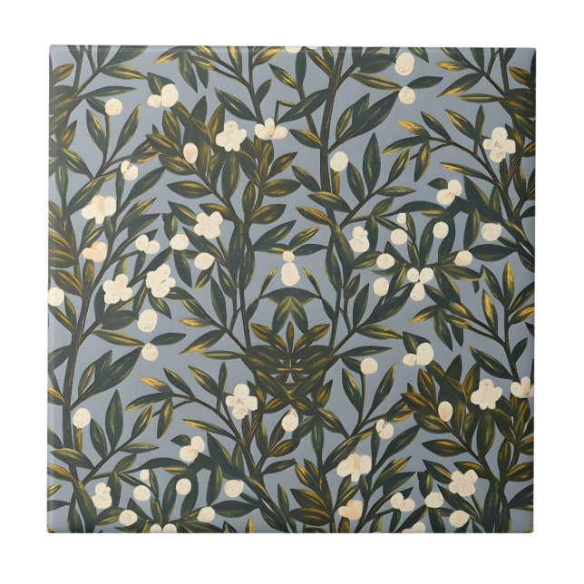 Blumenmuster auf staubgrauem Hintergrund Fliese (Vorderseite)