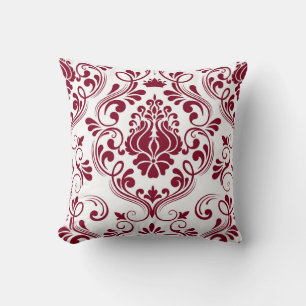 Blumenmuster aus Burgund und Weiß Damast Elegant Kissen