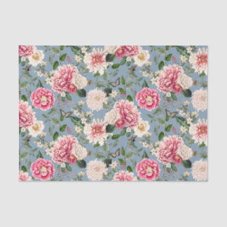 Blumenmuster aus dunklem Blau und blütendem Land Seidenpapier