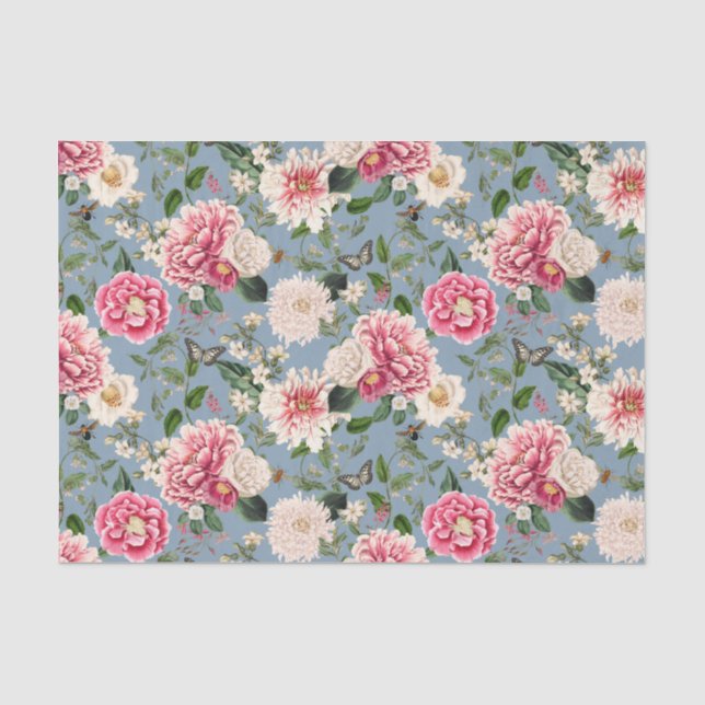 Blumenmuster aus dunklem Blau und blütendem Land Seidenpapier (Vorderseite)