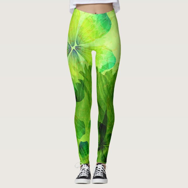 Blumenmuster aus grünem Wasser Leggings (Vorderseite)