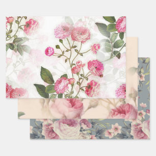 Blumenmuster aus rosa Blume und Rose Geschenkpapier Set