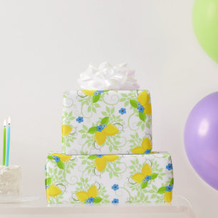 Blumenmuster aus weißem und gelbem Lemon Geschenkpapier