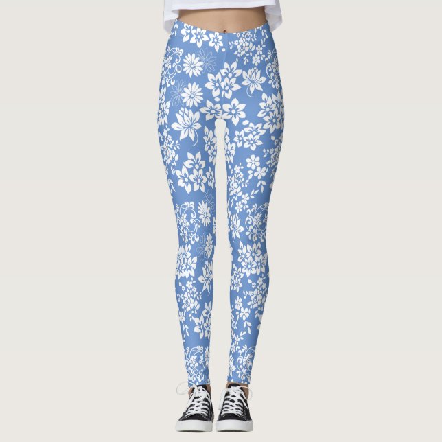 Blumenmuster.b L Blau BG Leggings (Vorderseite)