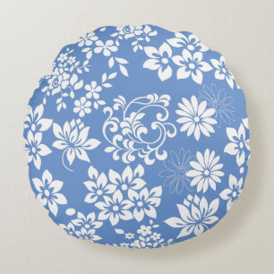 Blumenmuster.b L Blau BG Rundes Kissen