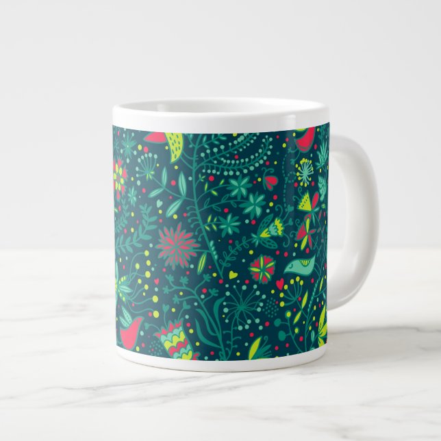 Blumenmuster bei Cartoon 2 Jumbo-Tasse (Vorderseite Rechts)