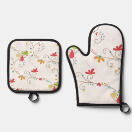 Blumenmuster Benutzerdefinierter Hintergrund  Ofenhandschuh & Topflappen-Set