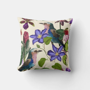 Blumenmuster, Blätter, Vögel, exotische Blume. Kissen