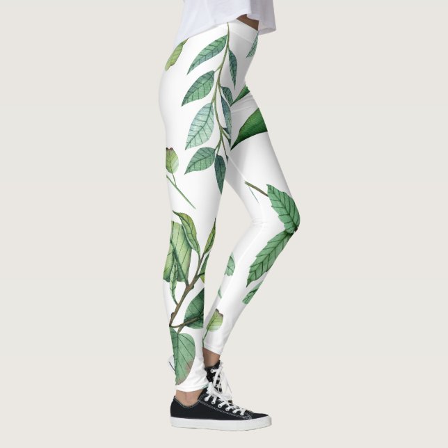 Blumenmuster Blätter Weiße Grüne Mädchen Leggings (Rechts)