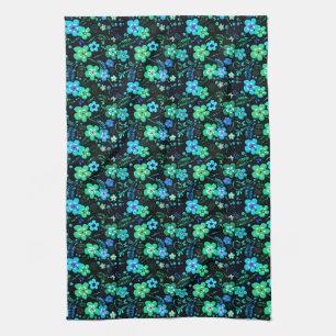 Blumenmuster blau und aquamarin geschirrtuch