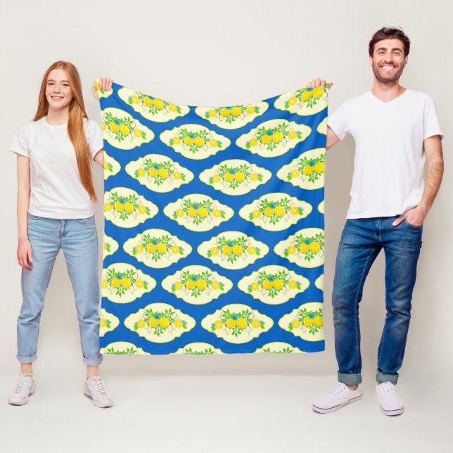 Blumenmuster Blau und Gelb Lemons Blumenmuster Fleecedecke (Beispiel)
