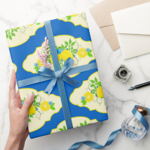 Blumenmuster Blau und Gelb Lemons Blumenmuster Geschenkpapier