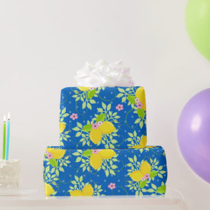Blumenmuster Blau und Gelb Lemons Blumenmuster Geschenkpapier