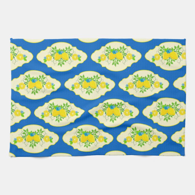Blumenmuster Blau und Gelb Lemons Blumenmuster Geschirrtuch (Horizontal)