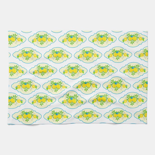 Blumenmuster Blau und Gelb Lemons Blumenmuster Geschirrtuch (Horizontal)