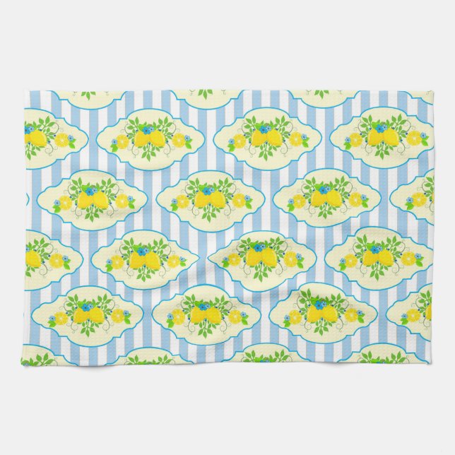 Blumenmuster Blau und Gelb Lemons Blumenmuster Geschirrtuch (Horizontal)