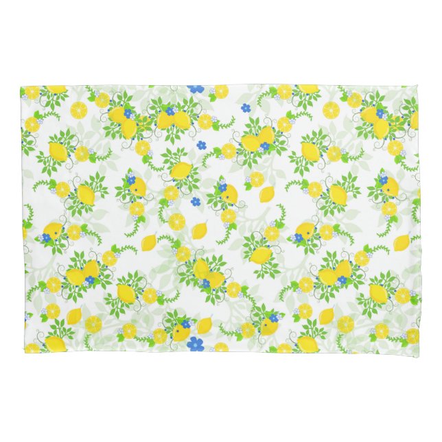 Blumenmuster Blau und Gelb Lemons Blumenmuster Kissenbezug (Vorderseite)