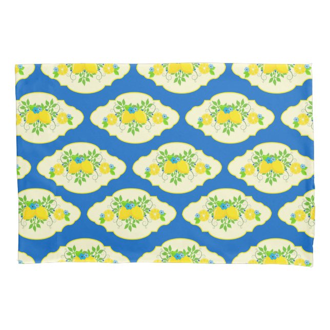 Blumenmuster Blau und Gelb Lemons Blumenmuster Kissenbezug (Vorderseite)