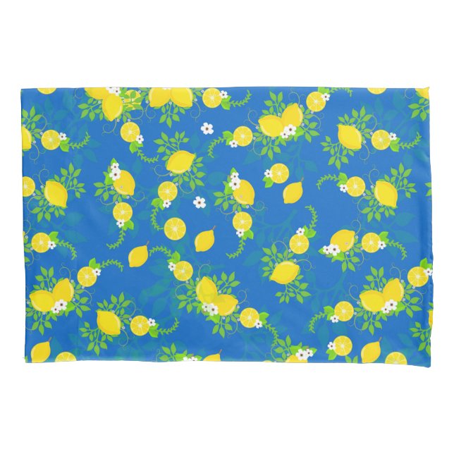 Blumenmuster Blau und Gelb Lemons Blumenmuster Kissenbezug (Vorderseite)