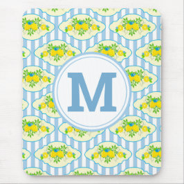 Blumenmuster Blau und Gelb Lemons Blumenmuster Mousepad